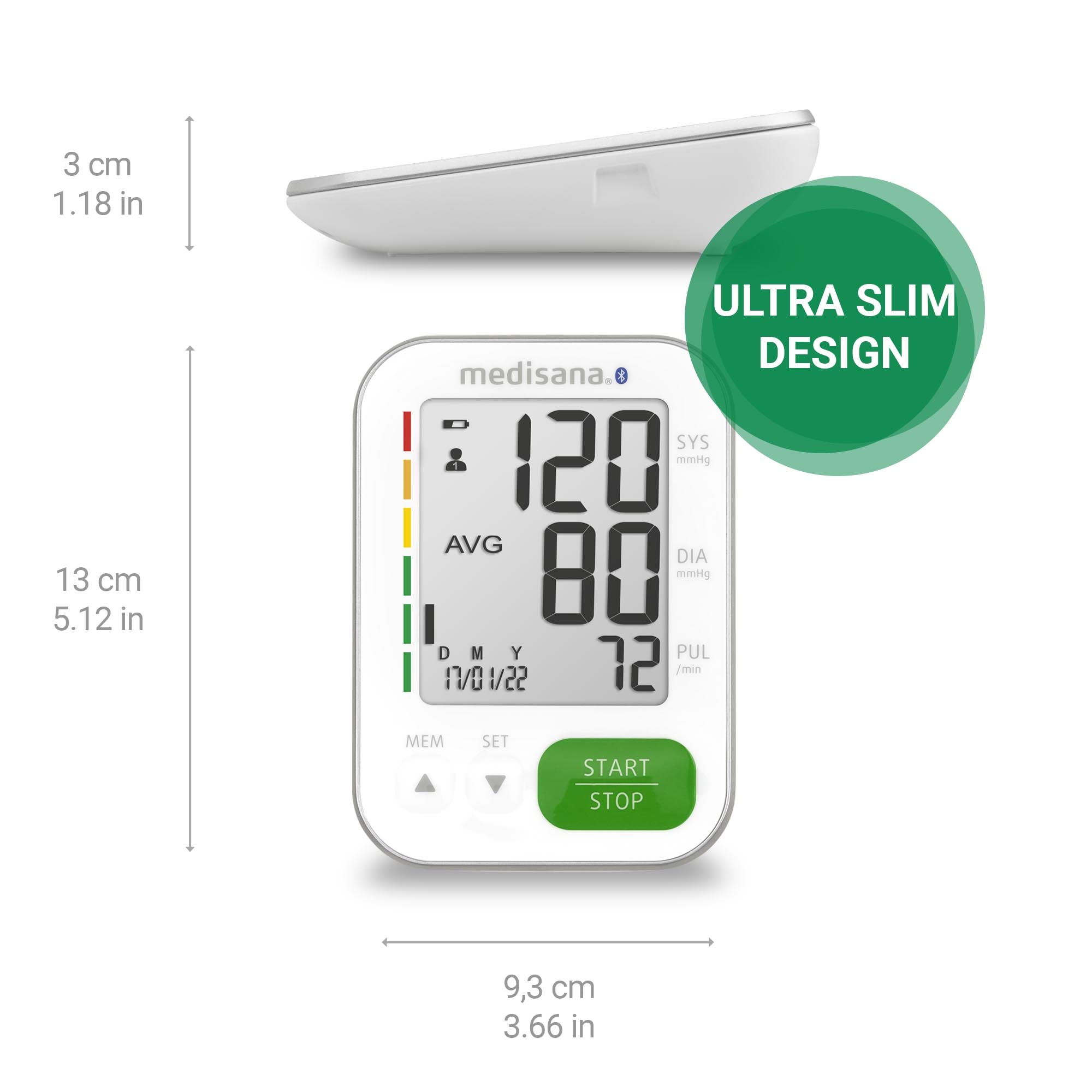 medisana BU 570 connect Tensiomètre à bras, mesure de pression et du pouls avec fonction mémoire et app Bluetooth, échelle de feux tricolores, fonction indication de rythme cardiaque irrégulier