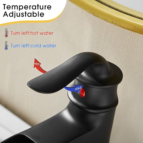 Miniatura 7 de FRANSITON Grifo de cascada, grifo de baño de una sola manija, un agujero, acabado de bronce aceitado, boquilla grande, grifos de lavabo, grifo de