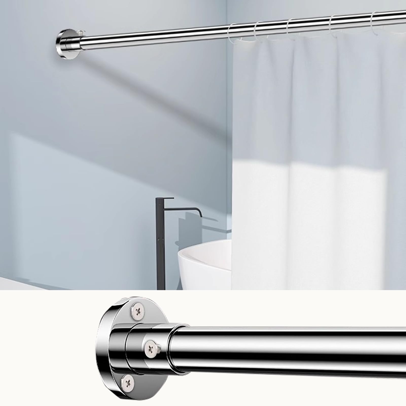 Barra Armario Perchero para Cortinas de Acero Inoxidable Plateado con Tornillos, Kit de Barras Para Cortinas de Alta Resistencia para Armarios/guardarropa, Barras Redondas para Colgar Ropa(280-350cm(1