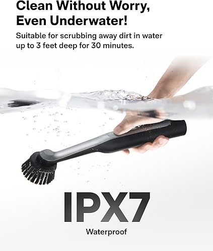 Miniatura 7 de HOTO Wand - Limpiador giratorio inalámbrico, cepillo eléctrico de limpieza de lechada recargable, limpiador de baño impermeable IPX7, 12 cabezales