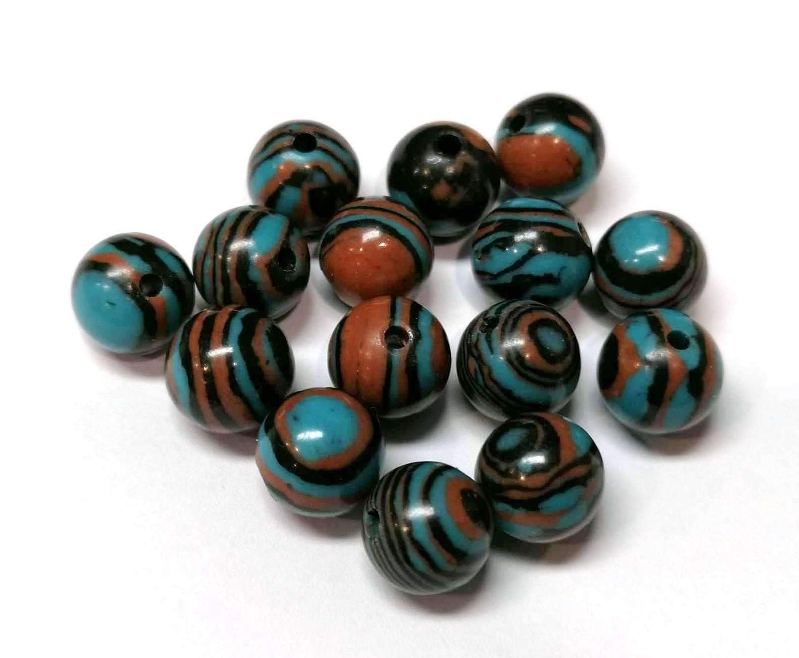 Stripes Agate Beads Round 8 mm Agate Pearl Natural Stone Pack of 15 Semi-Precious Gemstone Beads for DIY Chain Gemstone Beads Choice of Colours (Blue Black White)