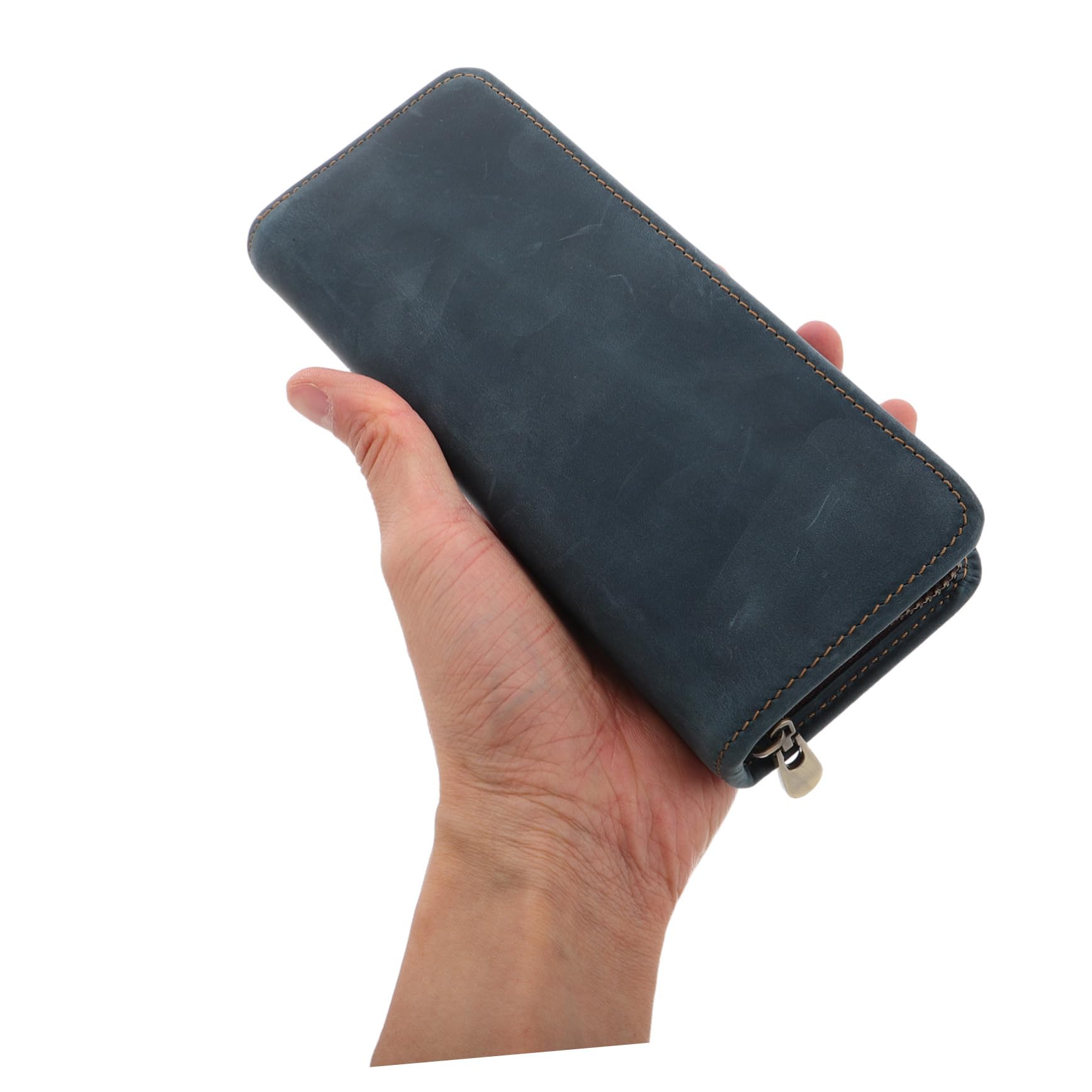NUOBESTY Estuche de Cuero Azul para Lápices y Bolígrafos, Cuadrado, Cremallera, Gran Capacidad, Adecuado para Escuela y Hogar, Estilo Retro Creativo