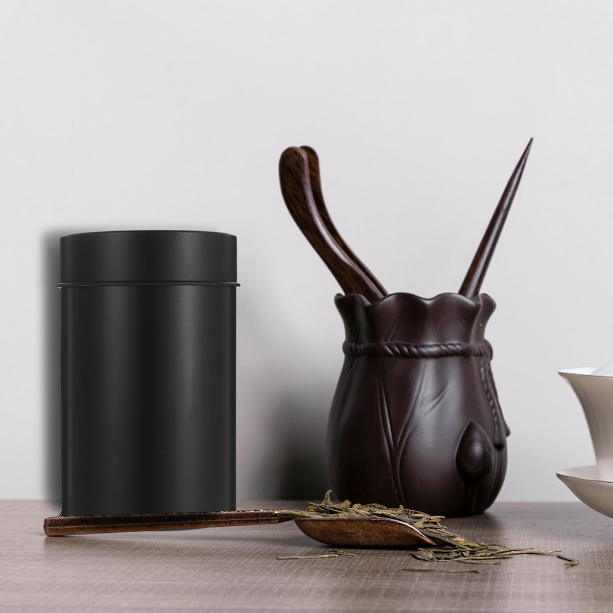 2 Stück Teiliges Schwarzes Teedosen mit Luftdichtem Doppelverschluss Stapelbare Vorratsdosen für Losen Tee Teebeutel Kaffee Aromadichte Aufbewahrungsbehälter für Küche Büro und