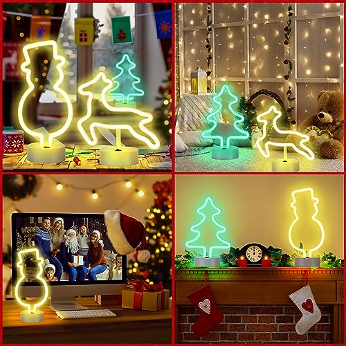Image of Vihose 3 Pcs Christmas Neon Sign Decorations LED Snowman Reindeer Xmas Tree