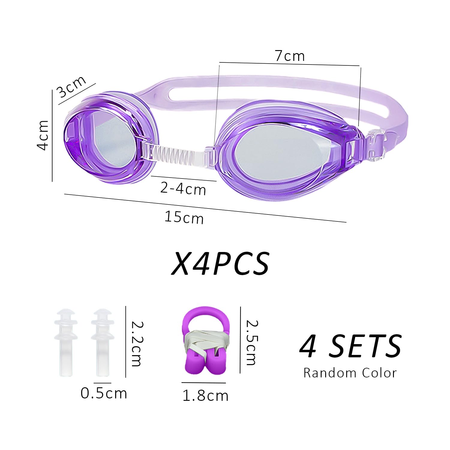 USHXVG 4-Piece Kids Swimming Goggles with 4 Sets of Nose Plugs and Ear Clips, Silicone Waterproof Goggles - Image 2