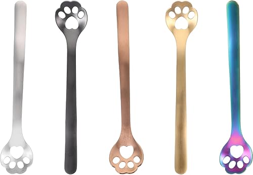 Miniatura 9 de Luxshiny Cucharas de helado para niños, 5 cucharas de café con patas de gato, cuchara de acero inoxidable, cuchara de pata de gato, cuchara de