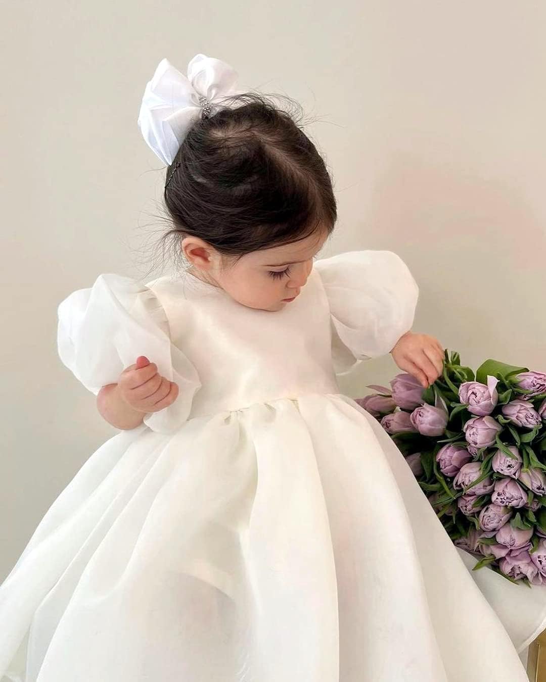 2Bunnies Girl Baby Toddler Puff Sleeve Organza Tulle Tutu Twirly Babydoll Flare Ball Gown Princess Flower Girl Dress - Image 3