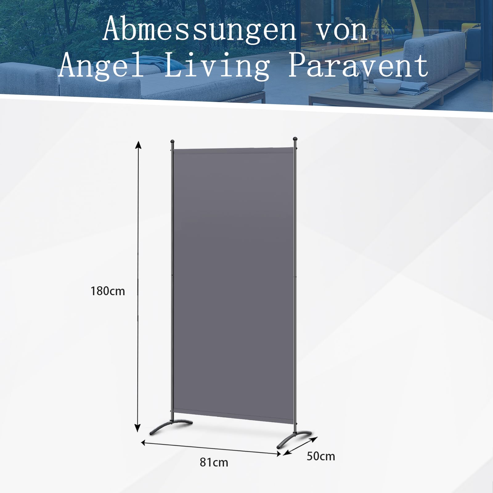 Angel Living 1 Teilig Paravent, Raumteiler Klappbar Freistehend Sichtschutz, Trennwand, Raumtrenner Stellwand für Innen Garten Balkon Terrasse 81x180cm (Grau)