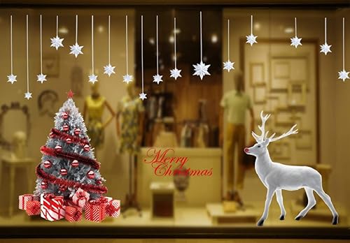 Miniatura 5 de Yusongirl Árbol de Navidad blanco Elk Ventanas Pegatinas Decoración Navidad Decoración Árbol Colgante Estrellas Renos Ventanas Adhesivos PVC