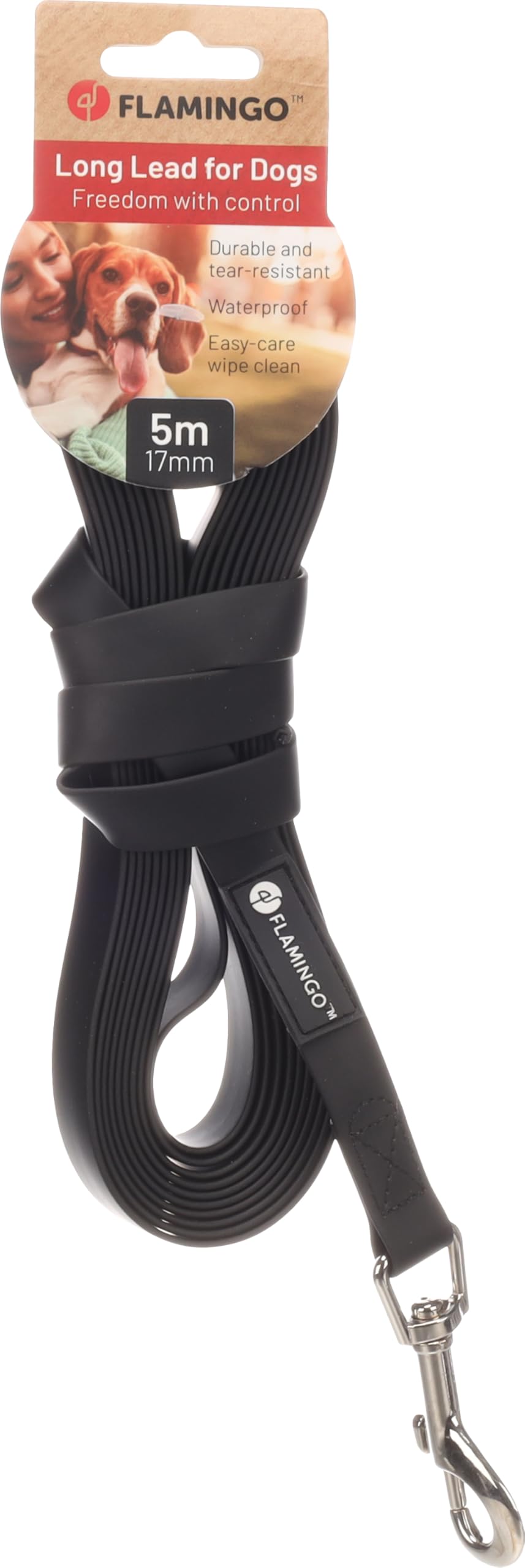 Flamingo Caspar Smycz treningowa i szkoleniowa dla psa czarna 5m 17mm