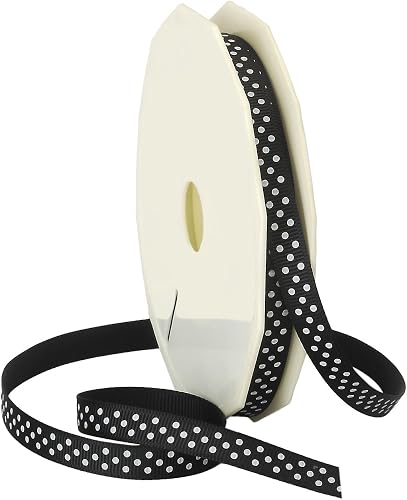 Morex Ribbon Swiss Dot Polyester Grosgrain Ribbon, 3/8-Inch by 20-Yard Spool, Black