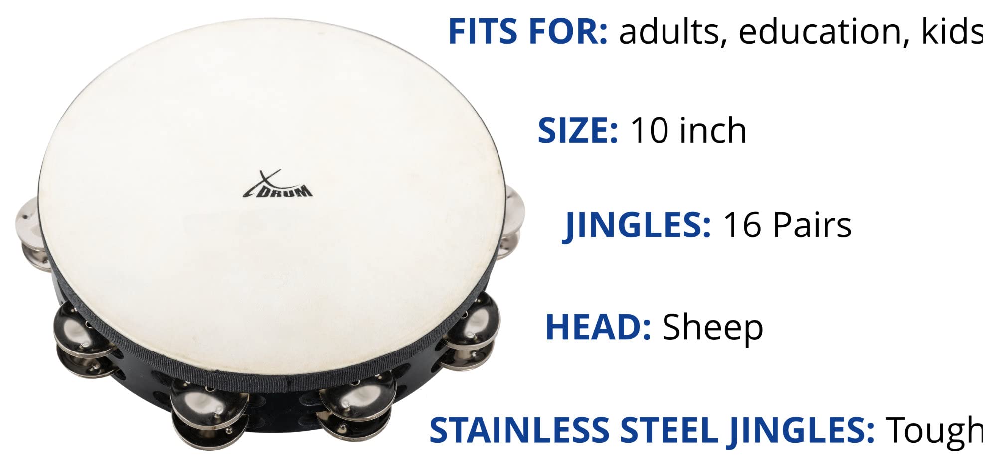 Tamburello XDrum TMF10-BK 10" - Con Pelle E Jingle In Acciaio - Foto 4