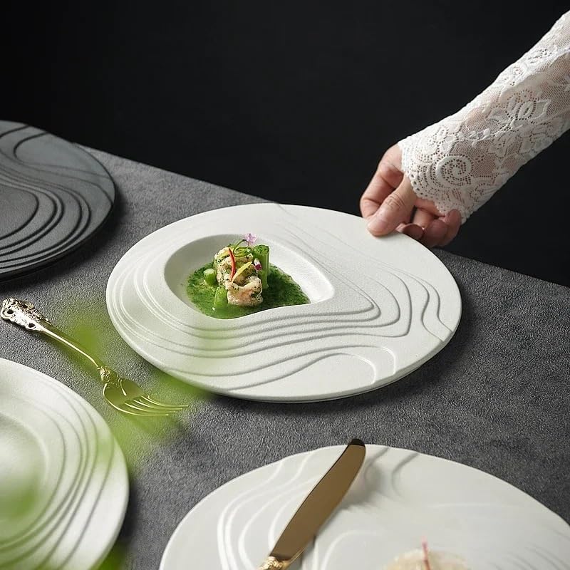 Platos Llanos platear de comida occidental de cerámica creativa, platear de postre plana de hotel, platear de carne de concepción artística, vajilla de cocina Platos de Ensalada(M)