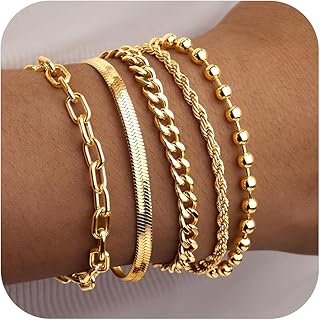 Gold Bracelets for Women,Dainty Bracelets Set for Women Trendy, Gold Bracelets Stack With Beaded, Cuban, Paperclip, Heart,...