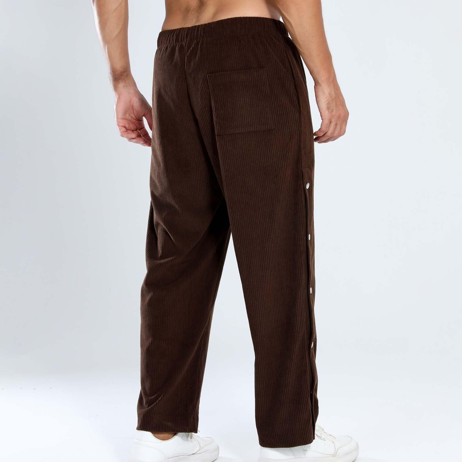 Pantaloni da jogging da uomo in velluto a coste, con bottoni laterali, casual, elasticizzati, con elastico in vita, con coulisse, per il tempo libero