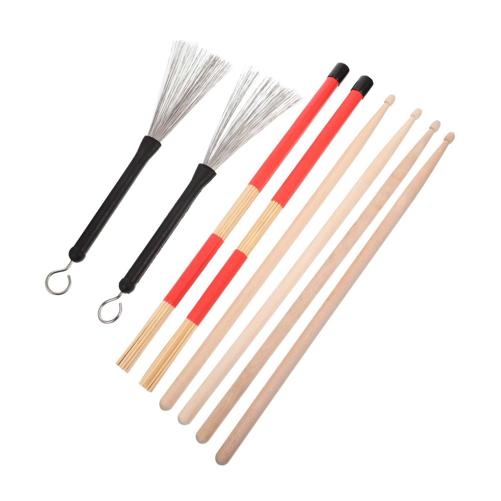 ERINGOGO Juego De Baquetas 5a y Cepillo De Alambre Para Batería Con Bolsa De Tela Roja, Accesorio Profesional Para Percusión, Adecuado Para Práctica y Bandas Juveniles