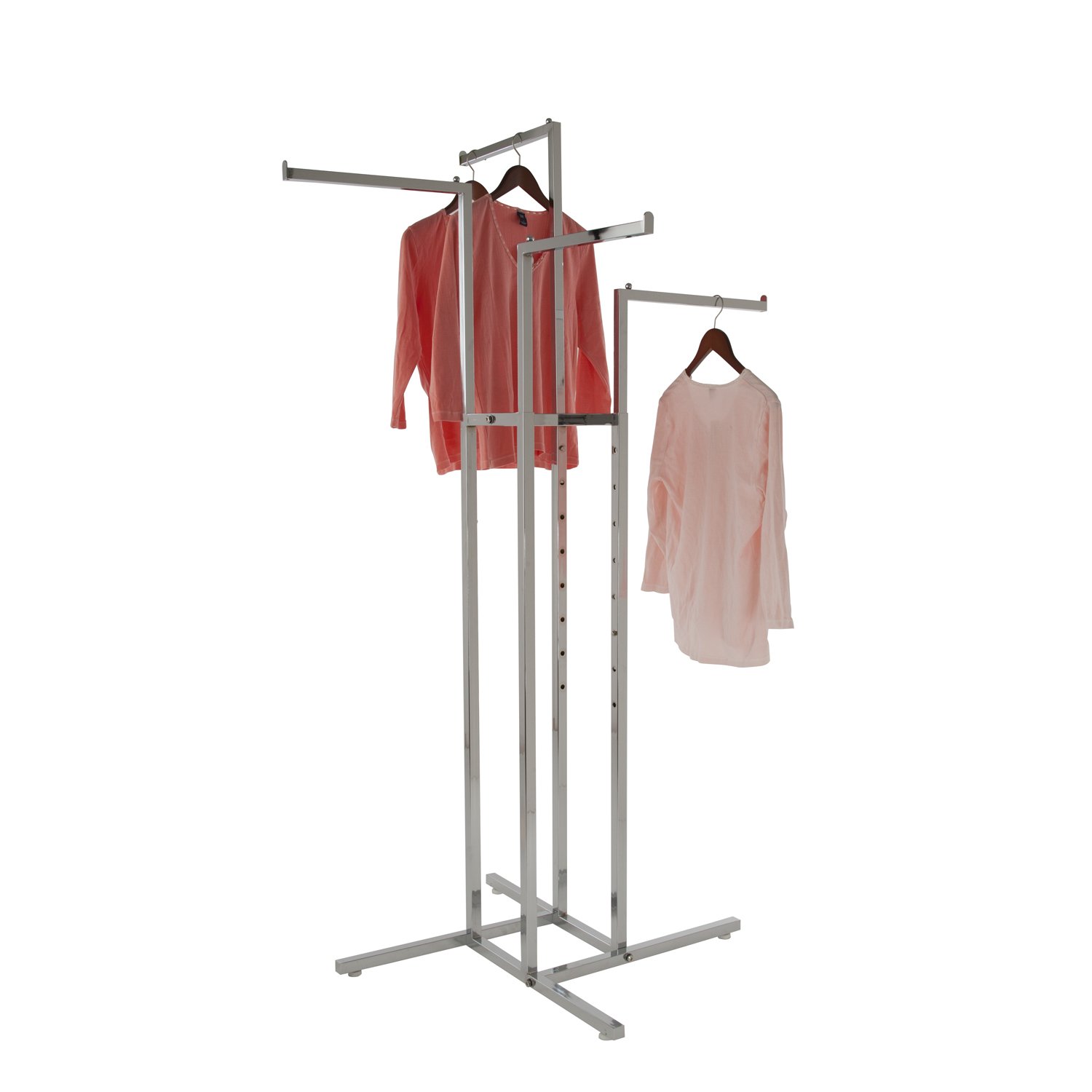 Only Garment Racks #2223 Four Way Rack Clothing Rack - Heavy Duty Chrome 4 Way Rack, Adjustable Height Arms, Square Tubing, Perfect for Clothing Store Display with 4 Straight Arms ...