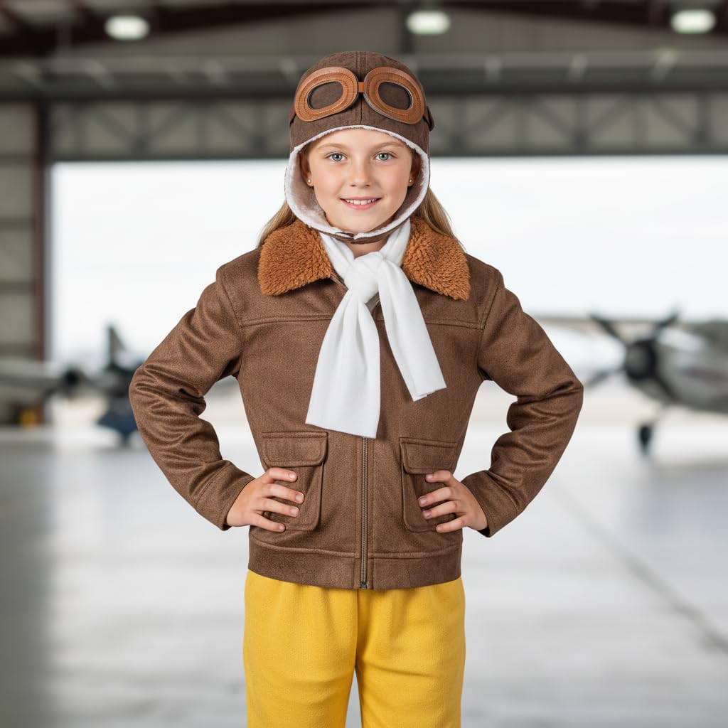 Pilot Aviator Costume Kids Coat Pants Hat Scarf Girl Boy Party Cosplay 3-11 Years - Image 7