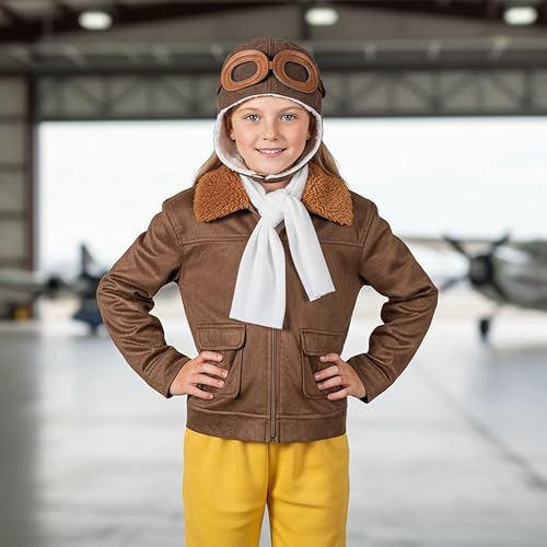 Miniatura 7 de Pilot Aviator Costume Kids Coat Pants Hat Scarf Girl Boy Party Cosplay 3-11 Years