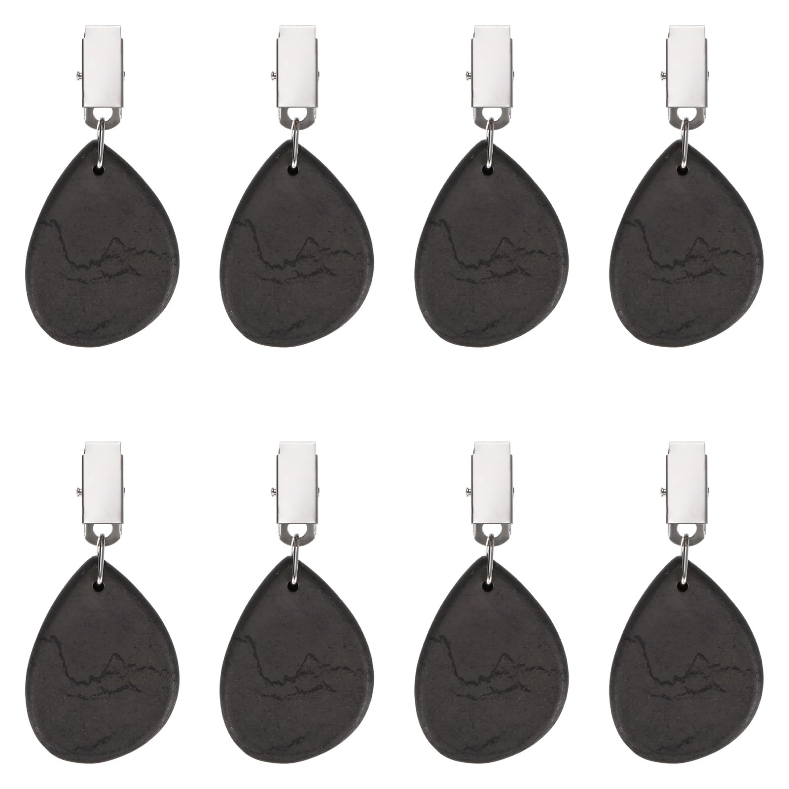 M METERXITY 8-Pack Tablecloth Weights, 3.54 Inch Marble Table Cover Weights with Metal Clips for Decoration/Outdoor Picnic/Family Dinner Party, Table Cloth Hangers [Black, Drop]