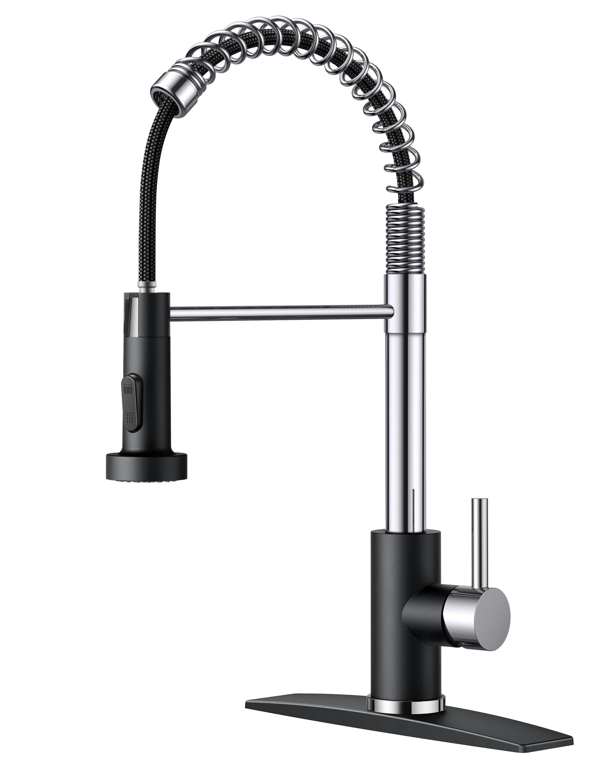 Kitchen Faucet with Pull Down Sprayer, Stainless Steel Commercial Single Handle Classic Spring Pull Out Sink Faucet for Pot Filler, Farmhouse Camper Bar Laundry Room, Black Chrome