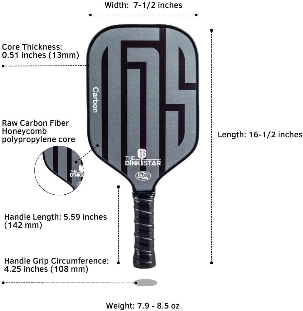 Pickleball Paddle | Polypropylene Core Raw Carbon Fiber Surface| Paddles Designed in Texas