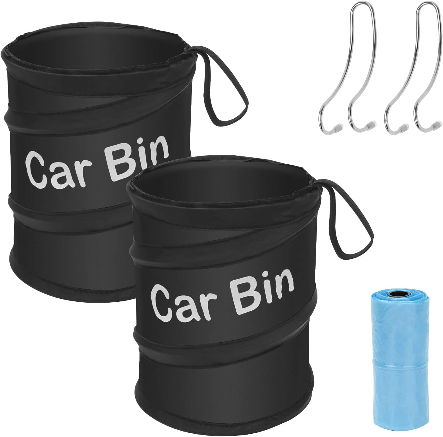 AHIER2 PCS Car Trash Can Collapsible Pop Up Trash Bag for Car, Portable Garbage Bin Waste Basket Bin Rubbish Bin with 2 Car Seat Hook and 30pcs Garbage Bags