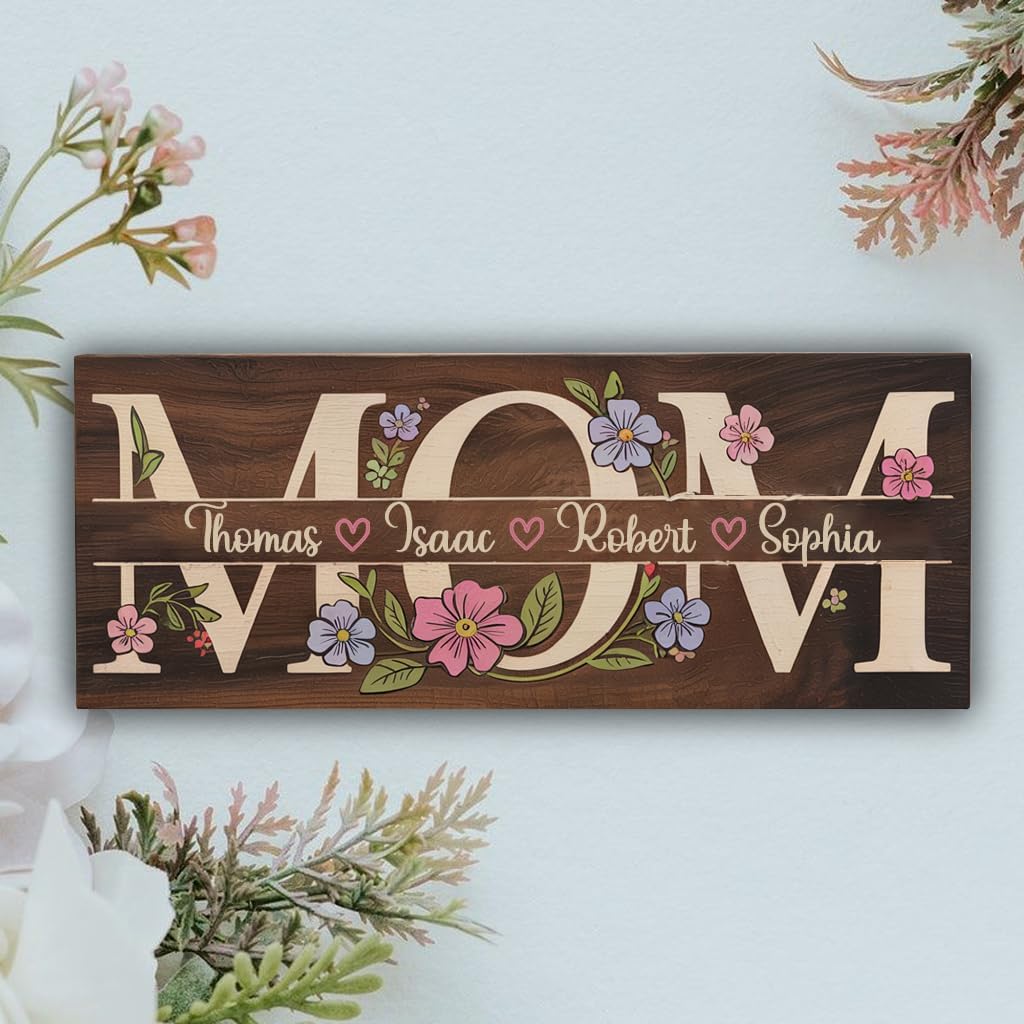 Personalized Mom Wooden Sign With Kids Name Customized Gift for Mom Personalized Mother's Day Birthday Gift Best Gift for Mom Decorative Sign