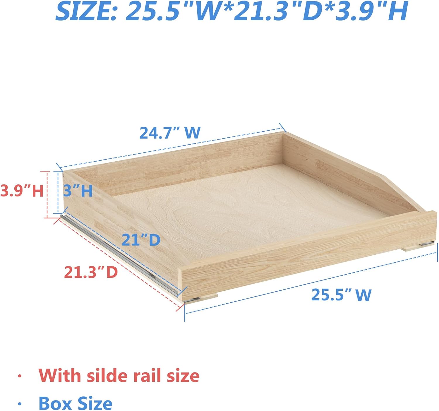 LOVMOR Single Pull Out Cabinet Organizer 25½”W x 21”D, Soft Close Slide Out Drawer Storage Shelves for Kitchen, Wood Cabinet Shelf Pull-Out Organizer Storage for Base Cabinets