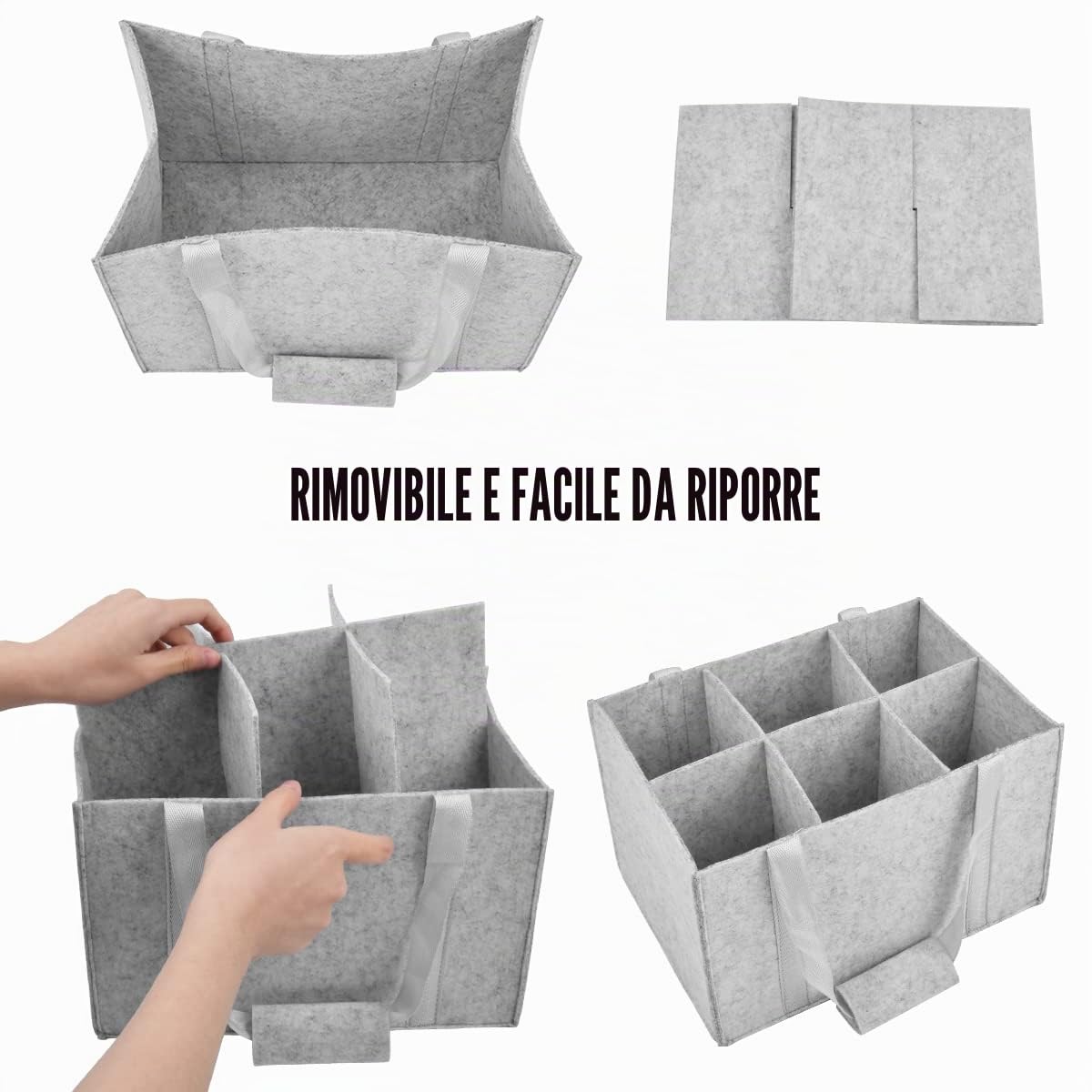 Borsa Portabottiglie Acqua, Porta Bottiglie in Feltro Resistente con 6 Scomparti, Buste Porta Bottiglie d'Acqua, Borse Portabottiglia per Vino per Campeggio 1,5 L di Birra(Grigio), 29*18*18cm