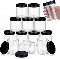 Vista 12 de SATINIOR Paquete de 12 tarros de plástico de 10 onzas con tapas, tarros redondos transparentes para cosméticos de viaje, para artículos de tocador