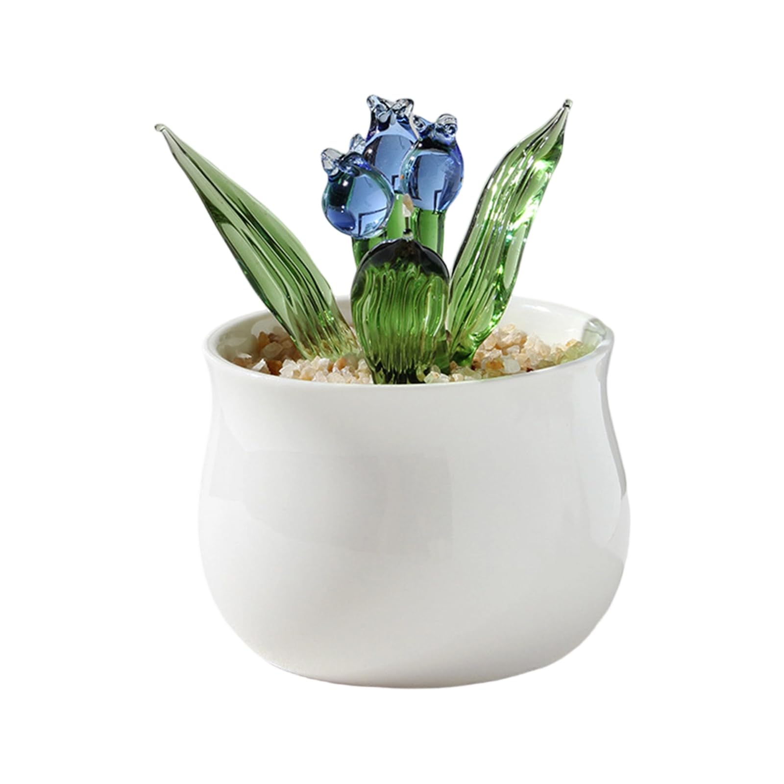 Oxxggkao Multicolored Glass Succulents Potted Plant Ornament Miniature Realistic Fake Bonsais Figurine for Shelf Tabletop Display Glass Succulents Potted Plant