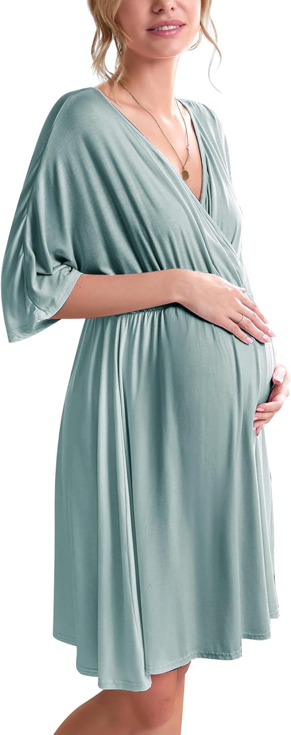 Ekouaer 3 in 1 Labor/Delivery/Hospital Gown Maternity Dress Nursing Nightgown Sleepwear for Breastfeeding