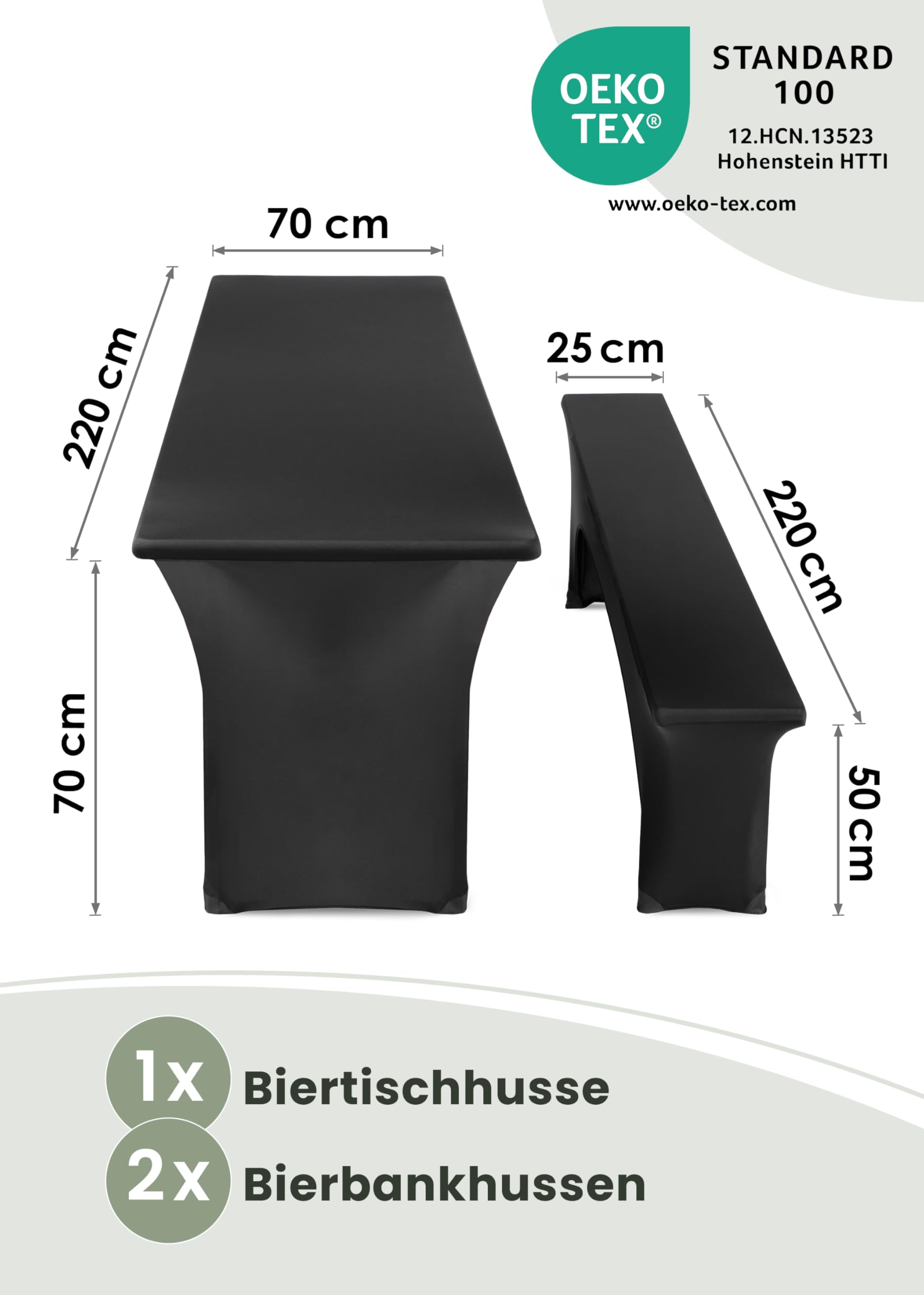 Copertura Per Tavolo Da Birraio Elasticizzata - Set 3 Pezzi, Nero, 70x220 Cm, Öko-Tex - Foto 10