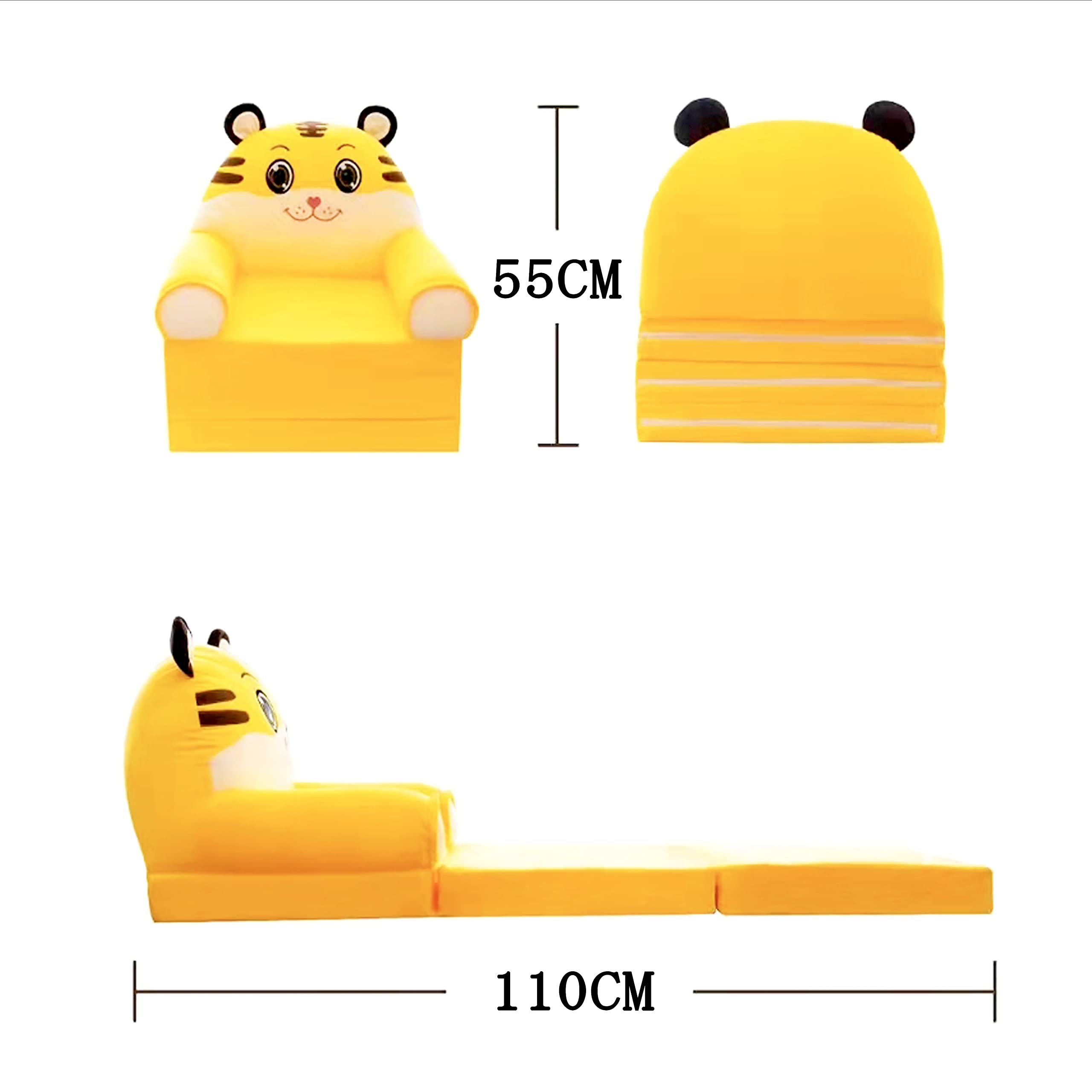 Divano Pieghevole Per Bambini In Peluche - 3 Strati, Morbido Con Imbottitura, Design A Cartoni Animati (Panda), Per Camera Dei Bambini