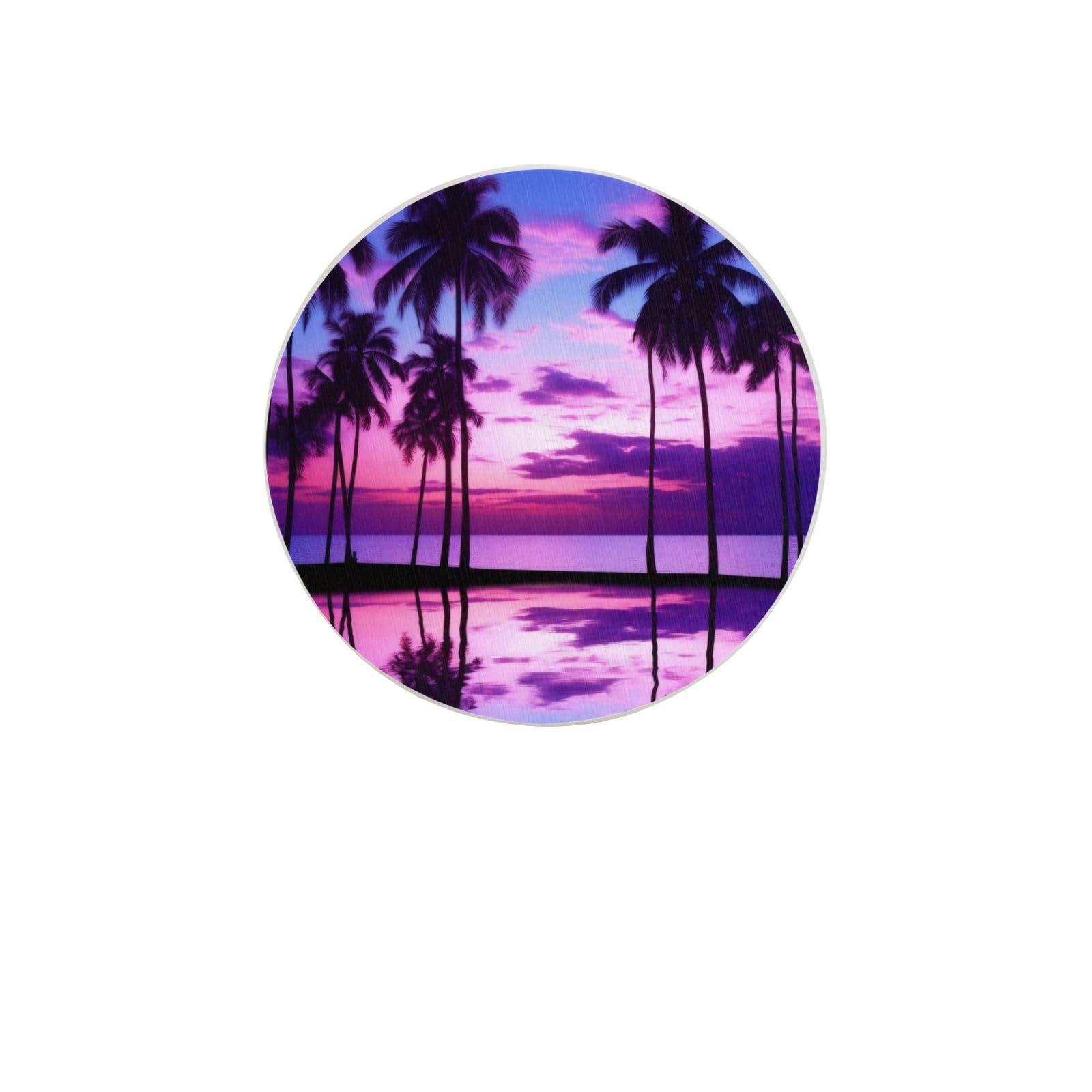 Palm Tree Purple Sunset Absorbent Drink Coasters Diatomaceous Round Coaster 4 Inch Reusable Cup Coasters Set 4pc
