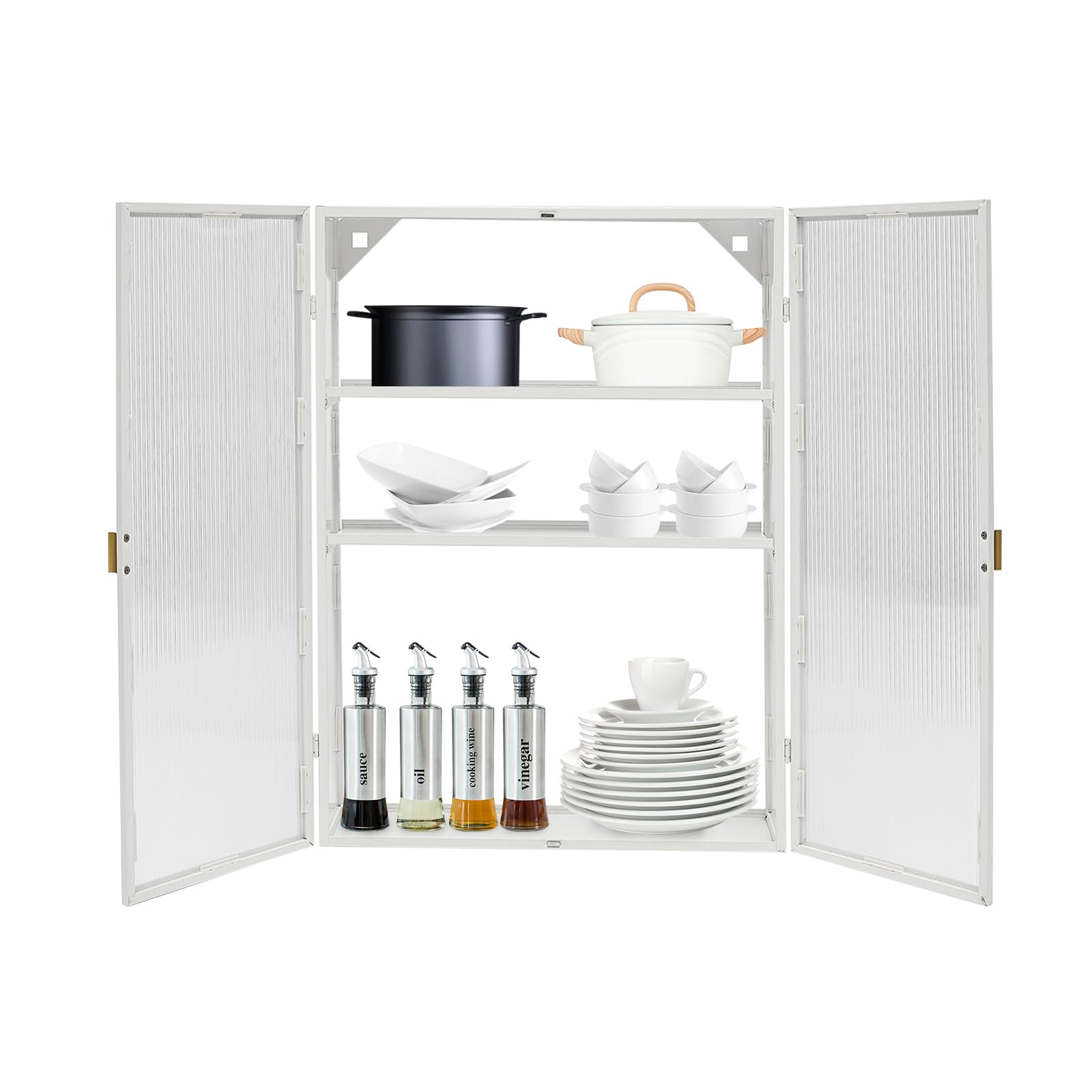 Wall Cabinet, Storage Cabinet Wall Mount for Bathroom Kitchen Laundry Office, Wall Cabinets with Doors and Detachable Shelves, White
