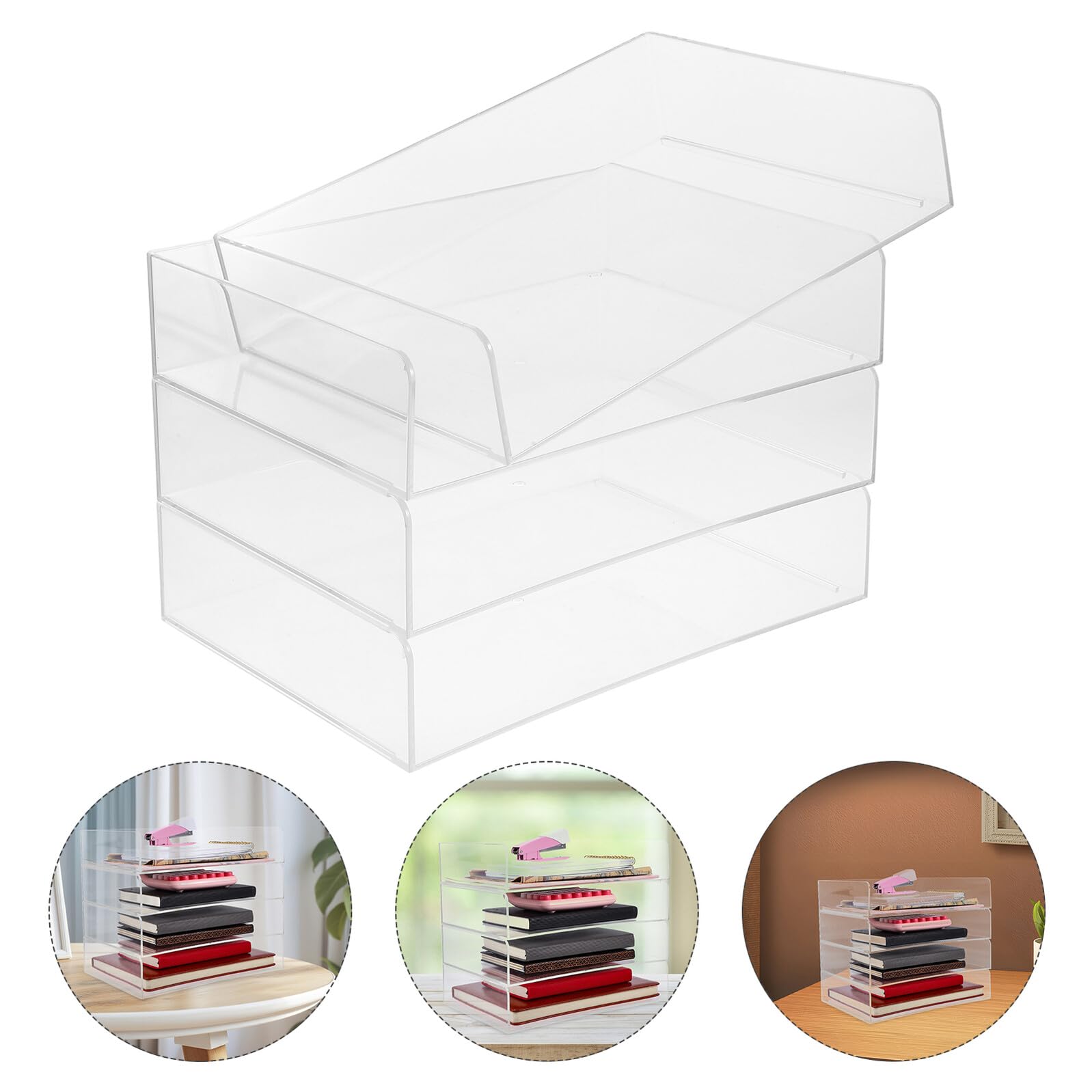 Angoily Organizzatore per Ufficio Acrilico 4 Livelli Impilabile | Vaschetta Portadocumenti, Vassoio Porta Lettere Impilabile, Festa Scuola Decor