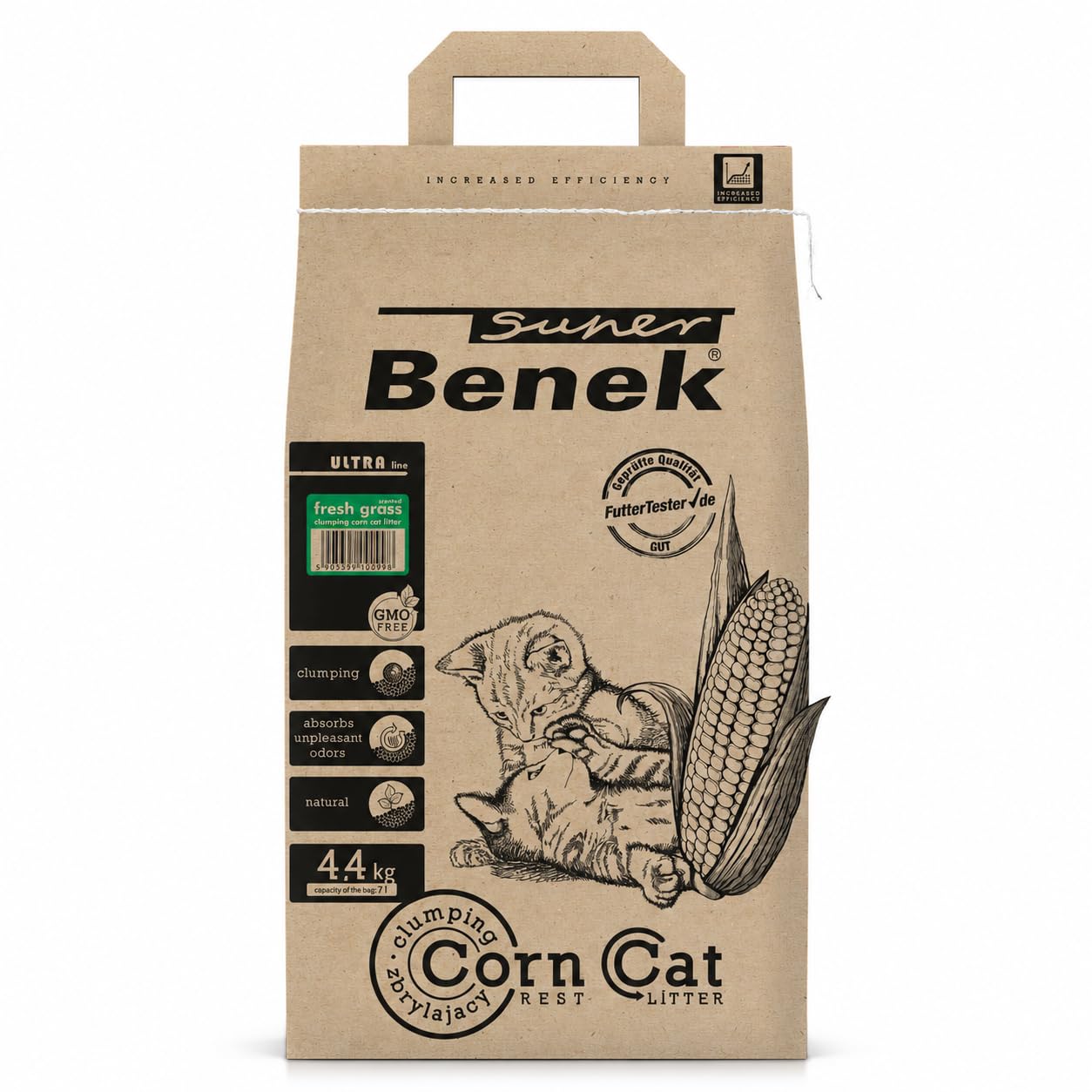 Super Benek Corn Cat Fresh Grass Scent Litter Bag,7 Litres