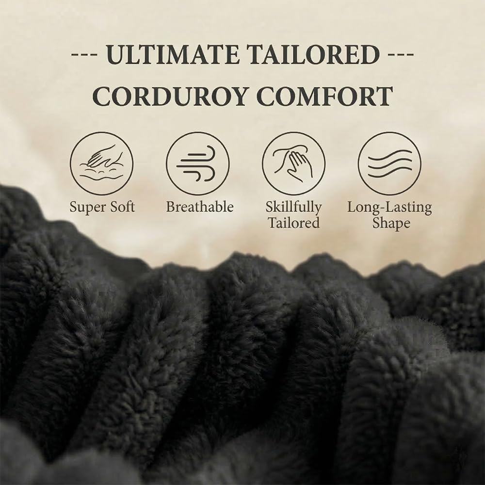 78" 4-in-1 Convertible Sofa Bed, Boneless Corduroy Sleeper Couch with Pull Out Bed, Fixed-Shape Frame, No Assembly Floor Futon Loveseat Sofa for Living Room, Bedroom, Apartment, Black | Space-Saving Design