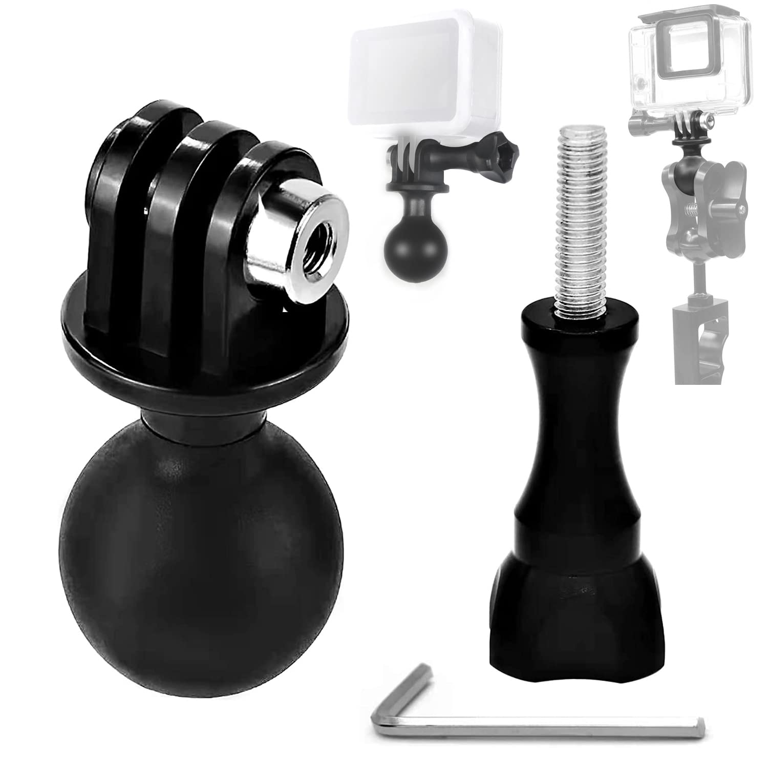 SYOSI Ball Mount Adapter for Gopro Hero Series/Yi/Coyote/AKASO/SJCAM Sports Camera, Compatible with RAM Mounts, Rotating Ball Head Mount with Metal Screws