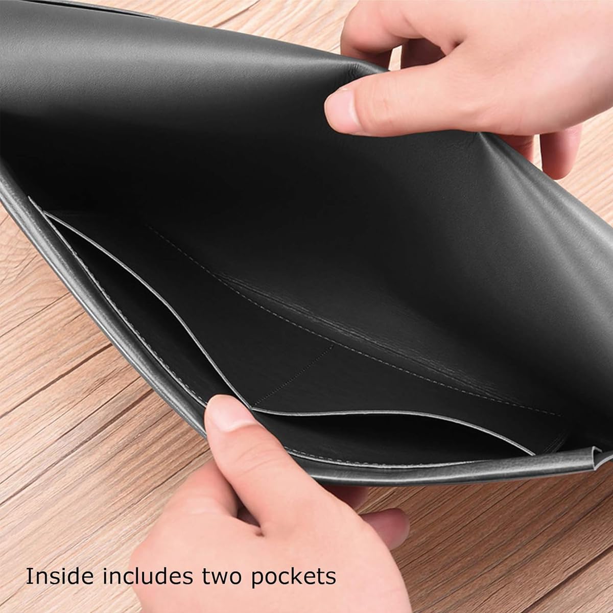PROMOTEUP A4 A5 PU Leather Document Holder with Metal Button, 100 Sheets Capacity Office File Bags(Black) - Image 4