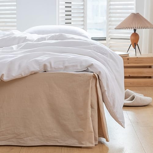 Miniatura 8 de BISELINA Falda de cama de lino francés con esquinas plisadas de 14 pulgadas, mezcla de algodón de lino natural, con volantes básicos de polvo,