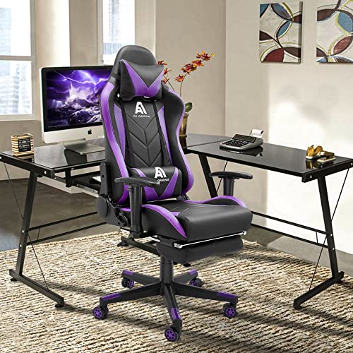 Image of Gaming Chair High Back Ergonomic Computer Racing Chair Adjustable Office Chair with Footrest, Lumbar Support Swivel Chair - Upgraded Version BlackPurple