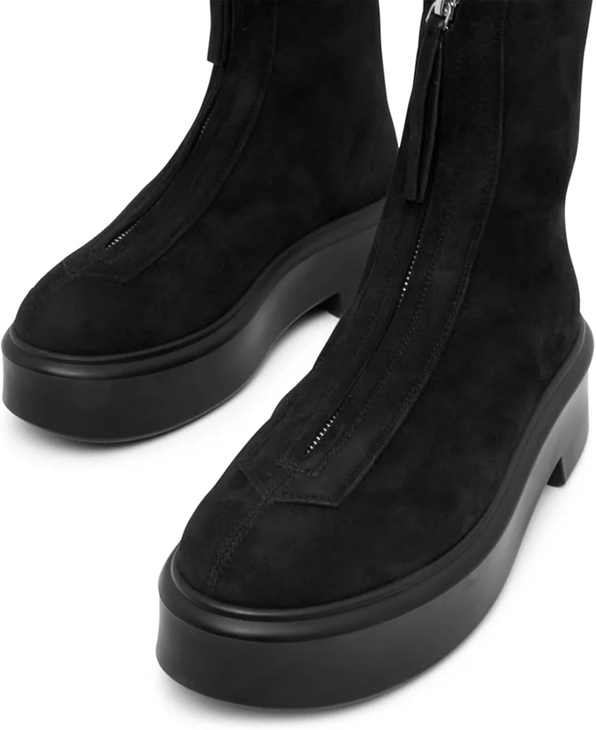 Women's Platform Ankle Boots Chunky Chelsea Short Fall Booties Front Zipper Combat Leather Boot
