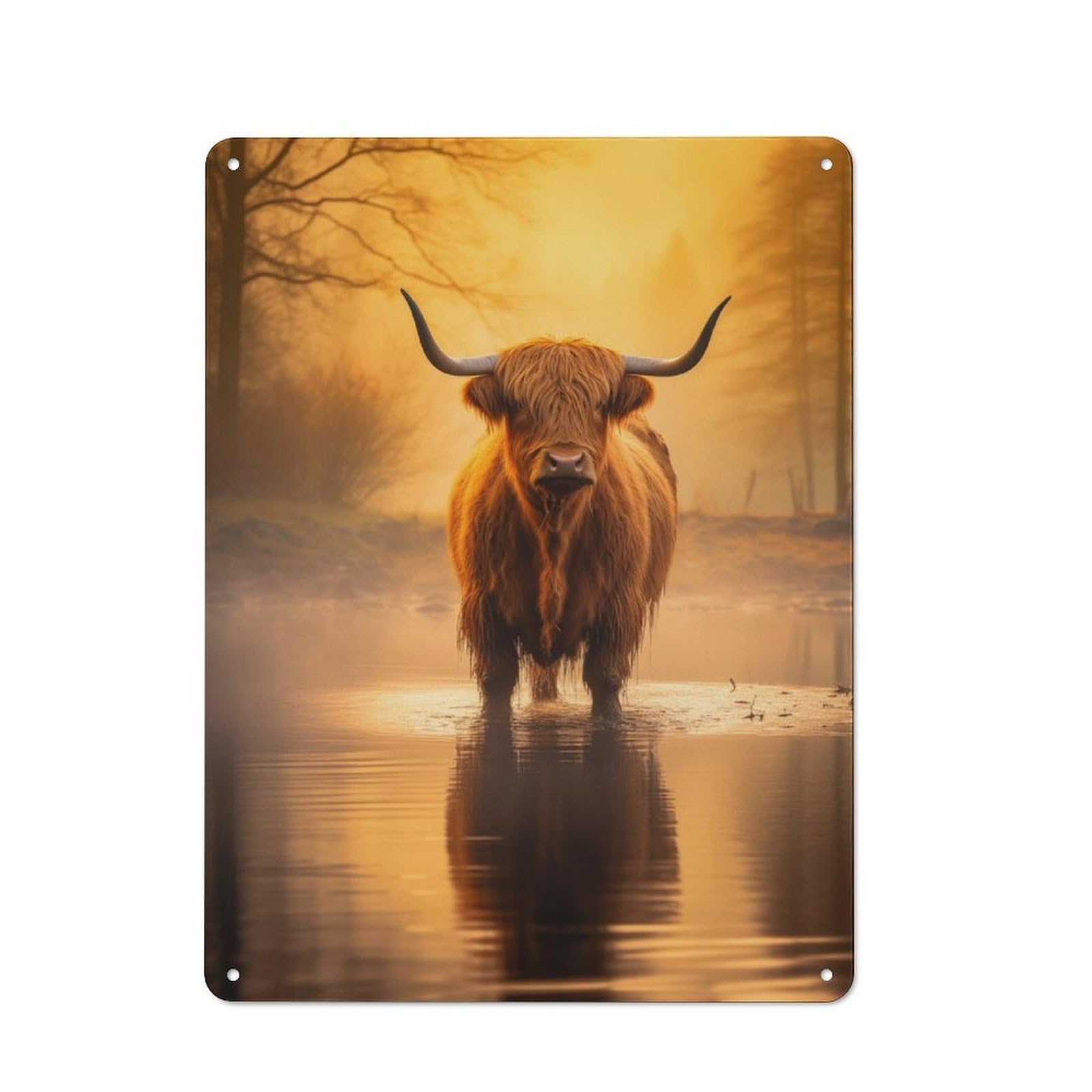 Junmoney Highland Cow In The Water Tin Sign 40X30cm With For Pub Or Café, Retro-Style Decor, Suited To Café Interior Fans