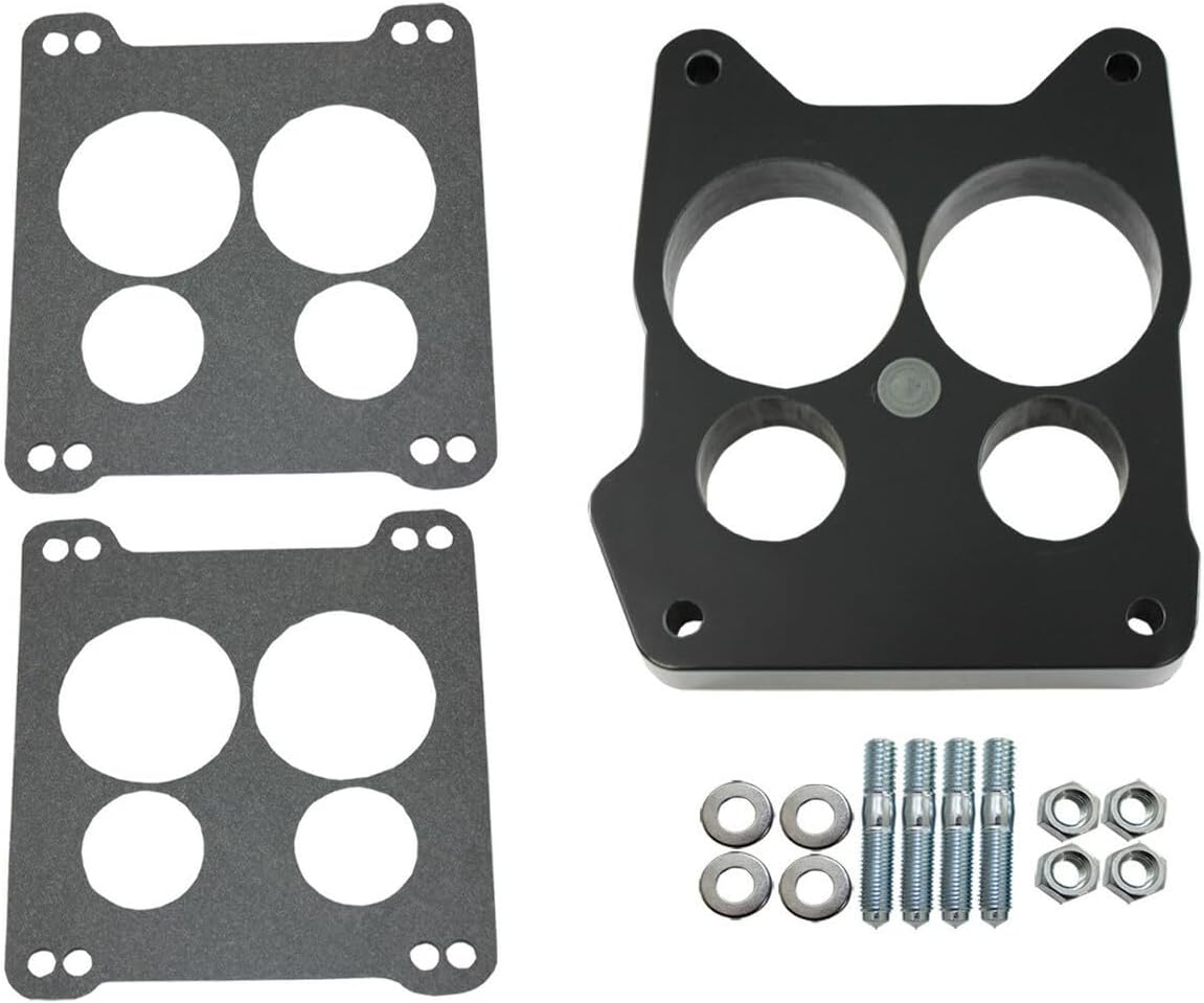 Pirate Mfg 1" Phenolic Carburetor Spacer, Quadrajet 4-BBL Hole Ported w/Gaskets & Hardware