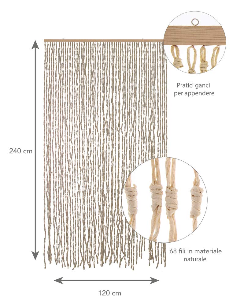 VERDELOOK | Mais, Tenda Colore Naturale da Esterno e Interno, 120x240 m, 68 Fili, Tenda per Porte