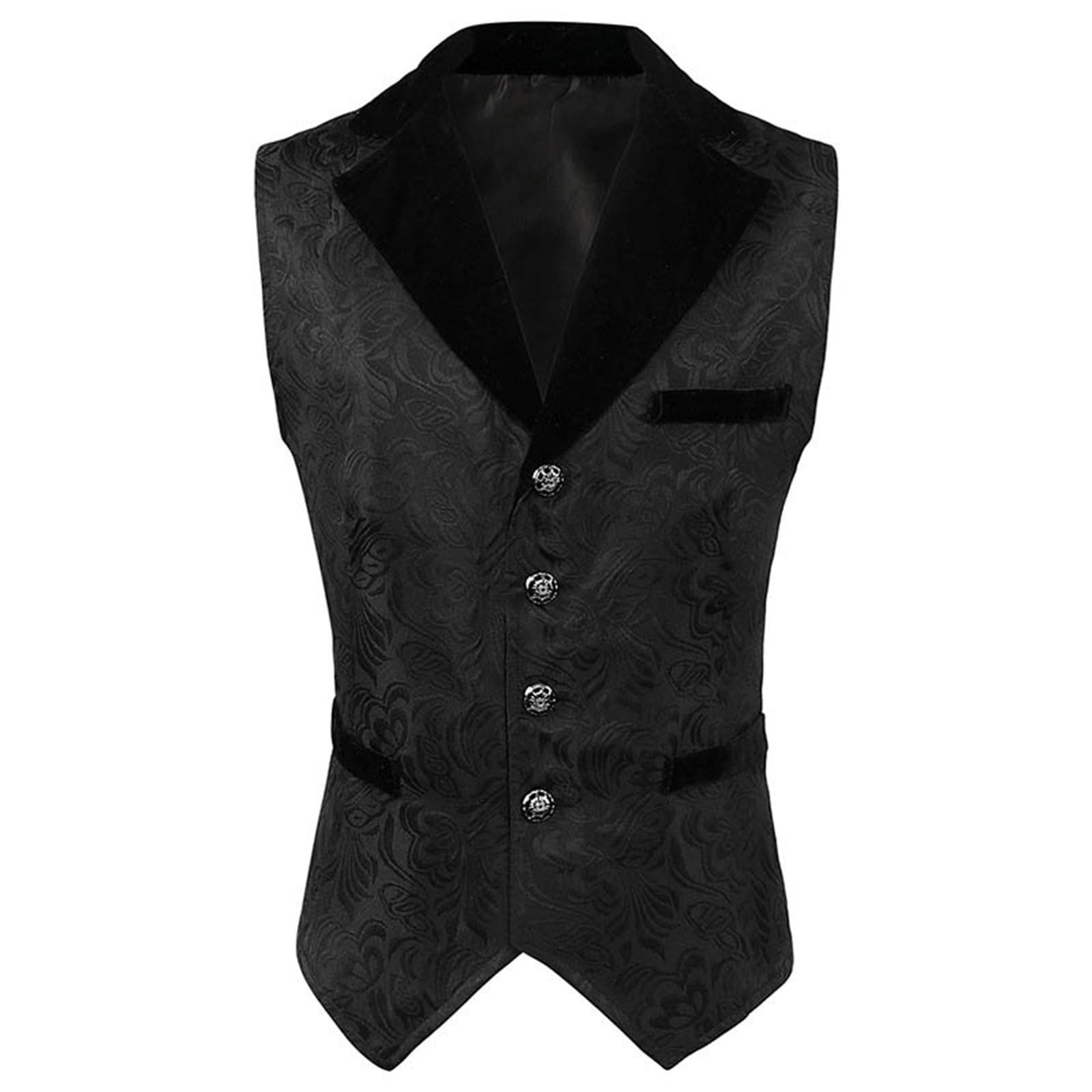 Men's Black Victorian Suit Vest Renaissance Gothic Jacquard Waistcoat Steampunk Goth Vests Vintage Tailcoat Slim Vest Coat Medieval Court Gown Halloween Retro Goth Punk Waistcoat