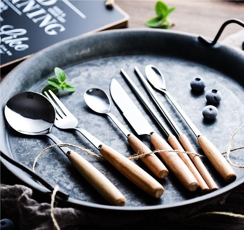 Premium Silverware Set - 304 Stainless Steel Cutlery for Home & Hotel - 6-Piece Thickened Steak Knife, Fork & Dessert Spoon - Durable, Elegant Dining Utensils